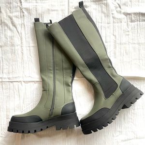 Rubber Knee High Chunky Chelsea Boots